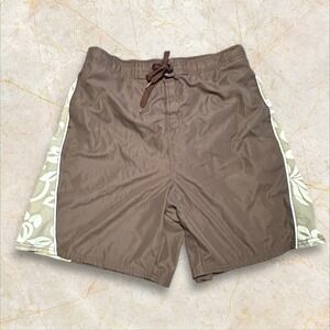 Quiksilver Men's Board Shorts XL Brown Swim Trunks‎ Mesh Lined Drawstring